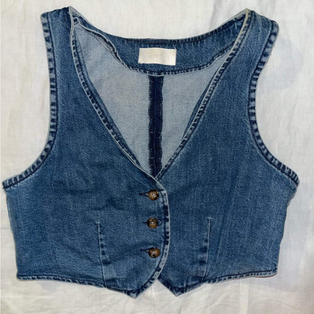 Blue Denim Vest with Button Closure
